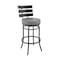Armen Living Natya Swivel Counter or Bar Stool in Black Finish with Gray Faux Leather 840254333666 - alternate 1